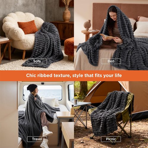 Bedsure Grey Fleece Throw Blanket - Super Soft Cozy Couch Blanket for Women | 50x60 Inches