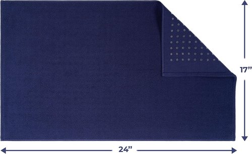 Cotton Paradise 100% Cotton Bath Mat - Non-Slip, Soft, Absorbent, Quick Dry | 17x24 Inch, Navy Blue