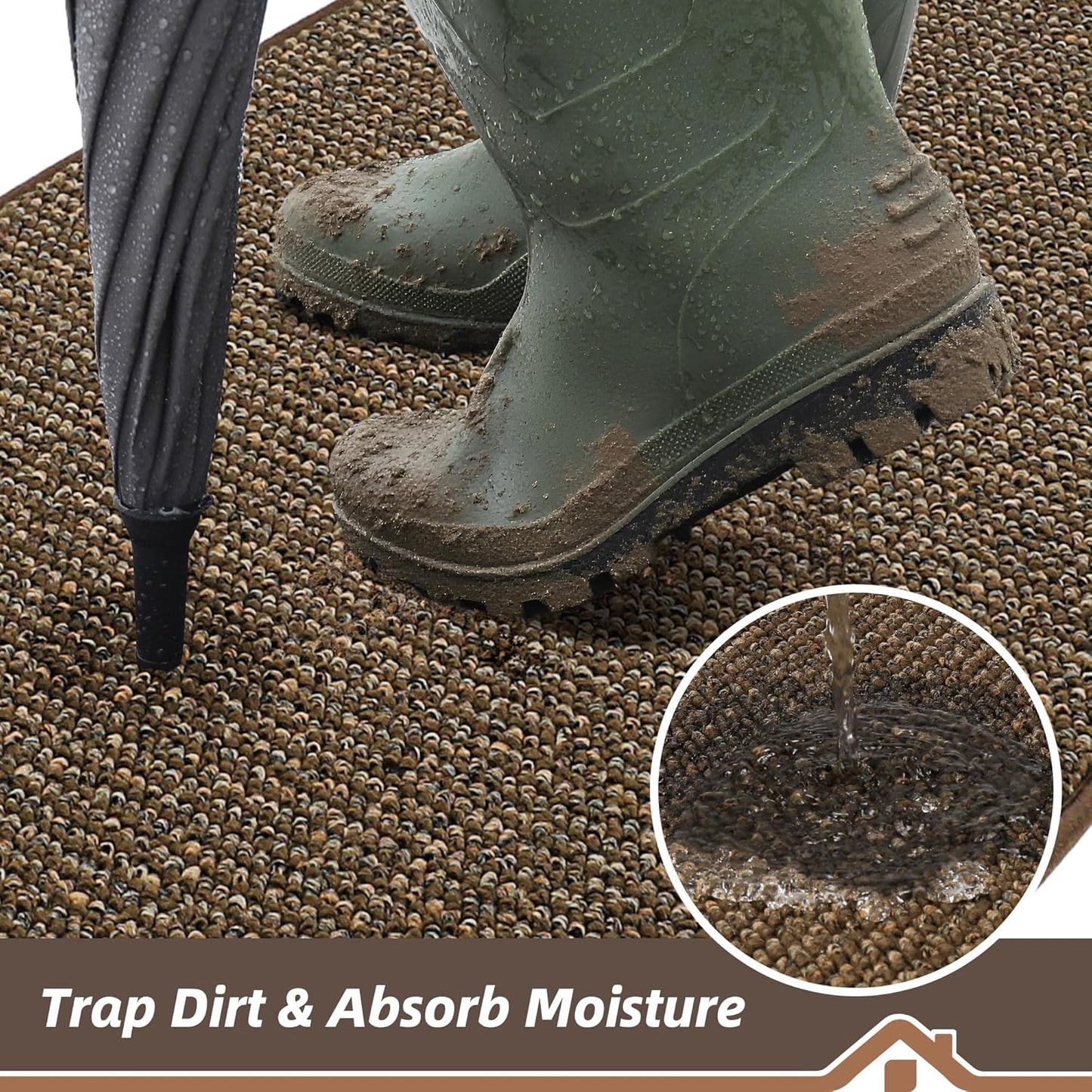 BEQHAUSE Dirt Trapper Door Mat - Non-Slip, Washable, Absorbent Entrance Mat | 24" x 60", Brown