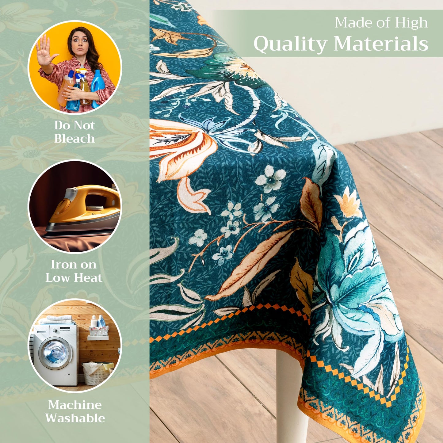 Maison d' Hermine Table Cloth Rectangle Table 100% Cotton 54 x 72 Inches Fall Tablecloth Reusable Everyday Use for Thanksgiving Christmas Decorations Dining Farmhouse Party (Luxury Loft - Dark Teal)