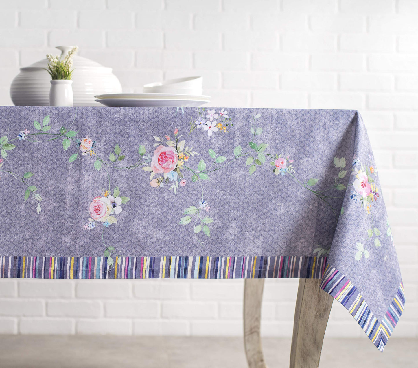 Maison d' Hermine Table Cloth Rectangle Table 100% Cotton 60 x 108 Inches Tablecloth Reusable Decorative for Dining Kitchen Gifts for Mothers Day Spring Summer - Sweet Rose Lavender - Country Garden