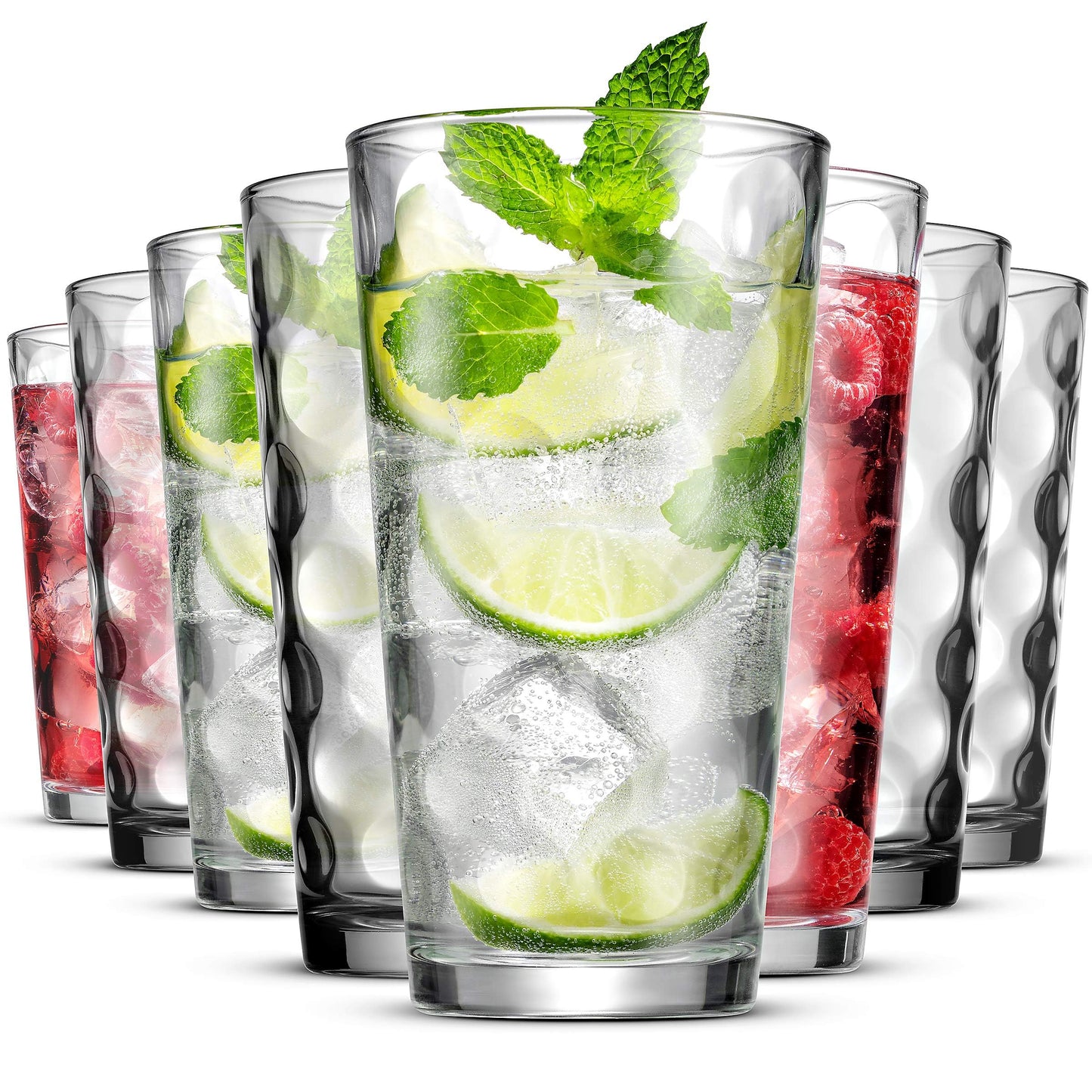 POPLASS Melrose 18-Piece Family Drinking Glasses Set - Drinking Glassware Set with Highball Cooler, DOF (Double Old Fashioned), and Juice Glasses - 6 Each