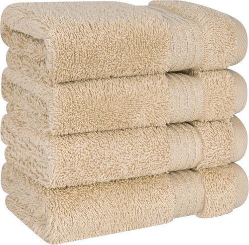 Cotton Paradise 100% Cotton Turkish Washcloth Set - 4 Soft Absorbent Towels in Beige