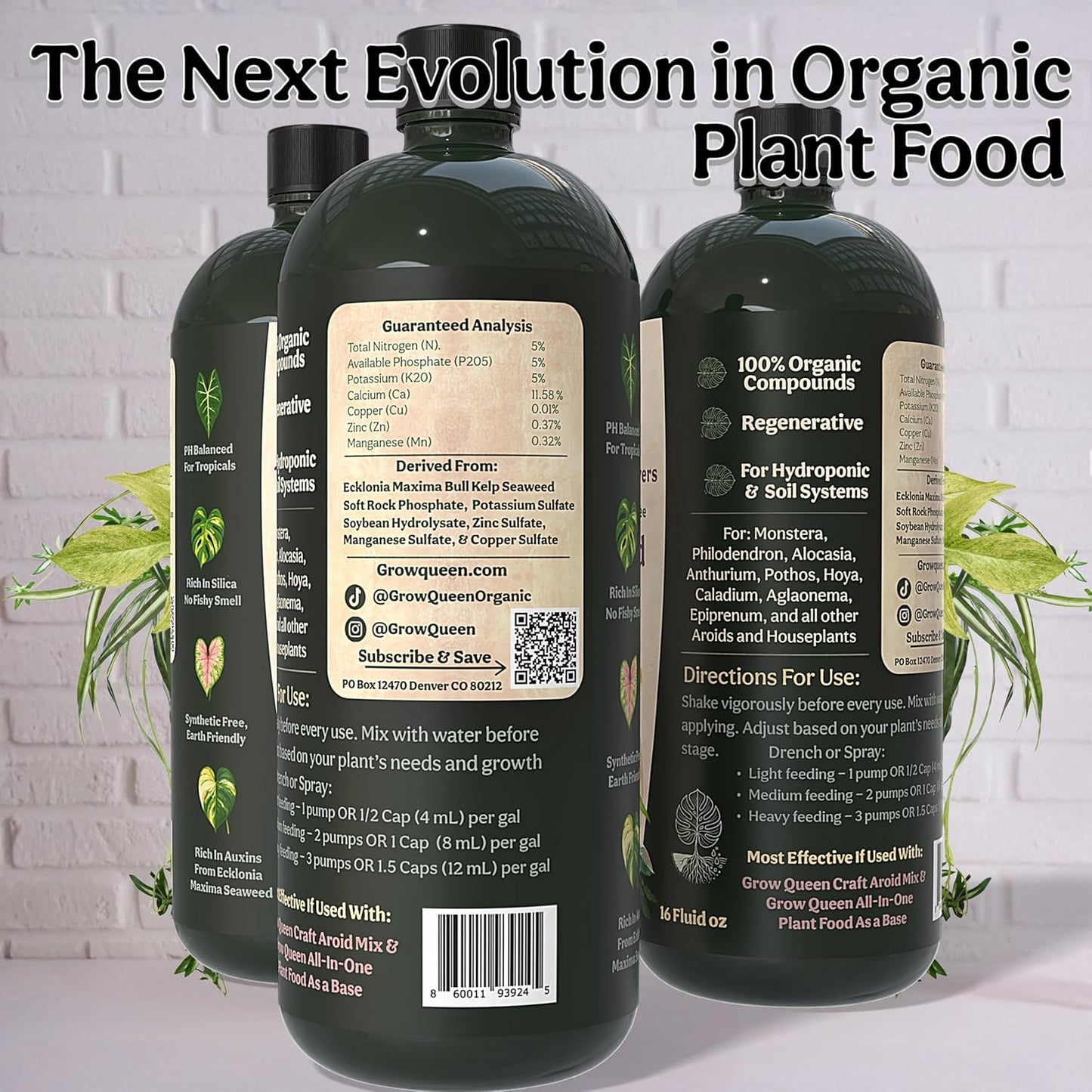 Skiennix Organic Liquid Indoor Plant Food - All-Purpose Fertilizer with Sea Kelp, 8oz Treats 50 Gallons