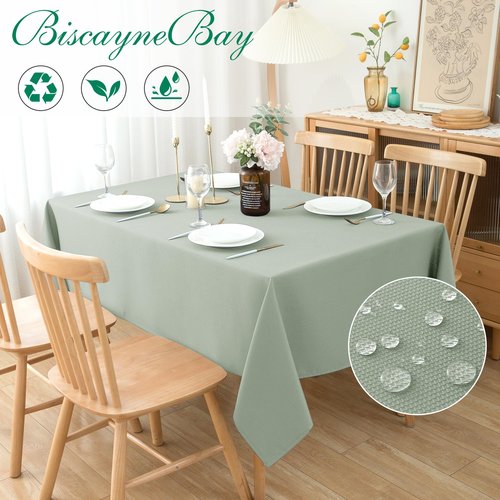Biscaynebay Tablecloth for Rectangle Tables-90x132 Inch Sage Outdoor Picnic Table Cover-Rectangular Folding Reusable Table Cloths Water Resistant for Kitchen Camping Dining Room Patio Banquet Party