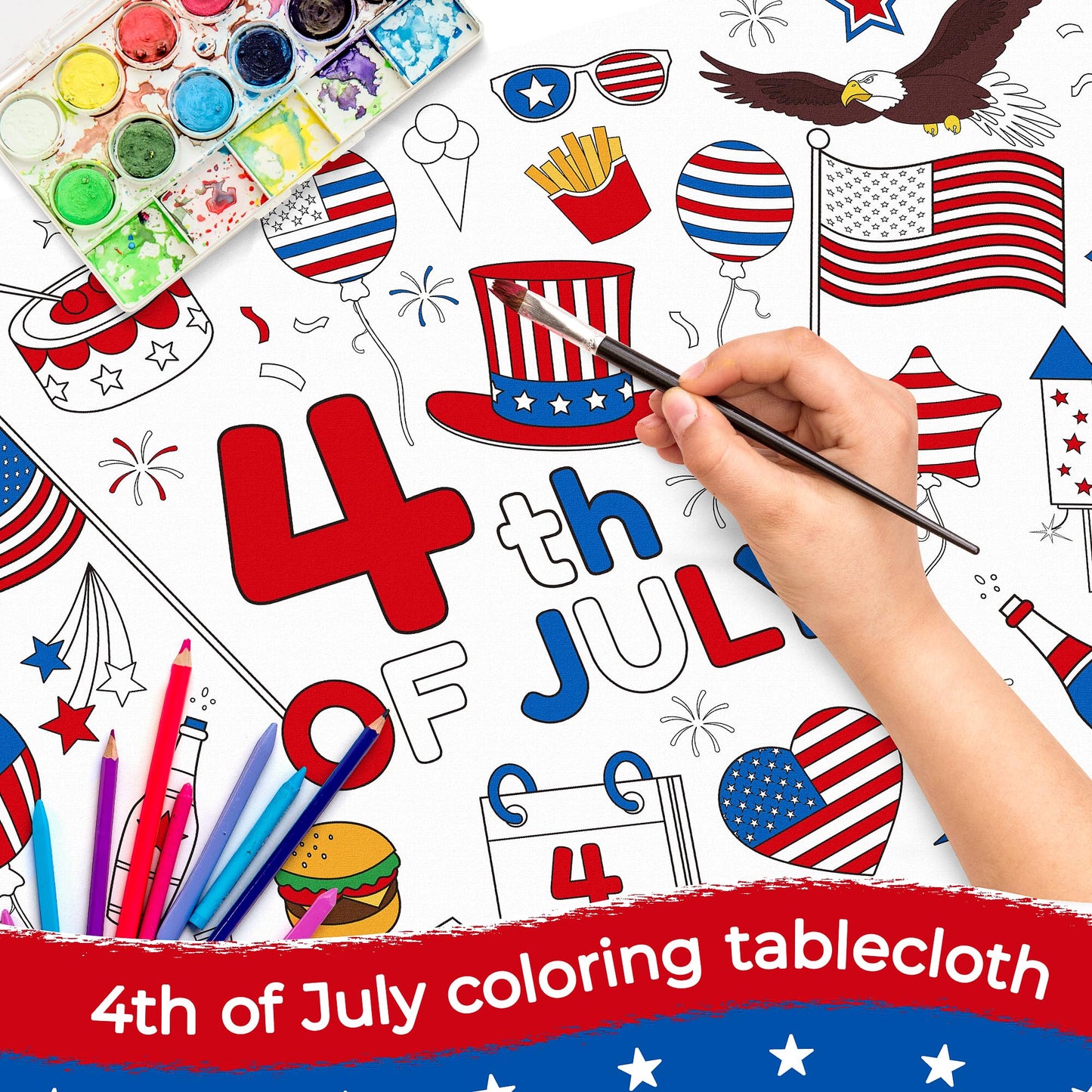 Childom 1 Pack Fourth of July Coloring Tablecloth for Kids,4th of July Crafts for Kids 30"x72" Giant Coloring Poster Table Cloth,Large Paper Poster Crafts Party Activities,4th of July Paper Tablecloth