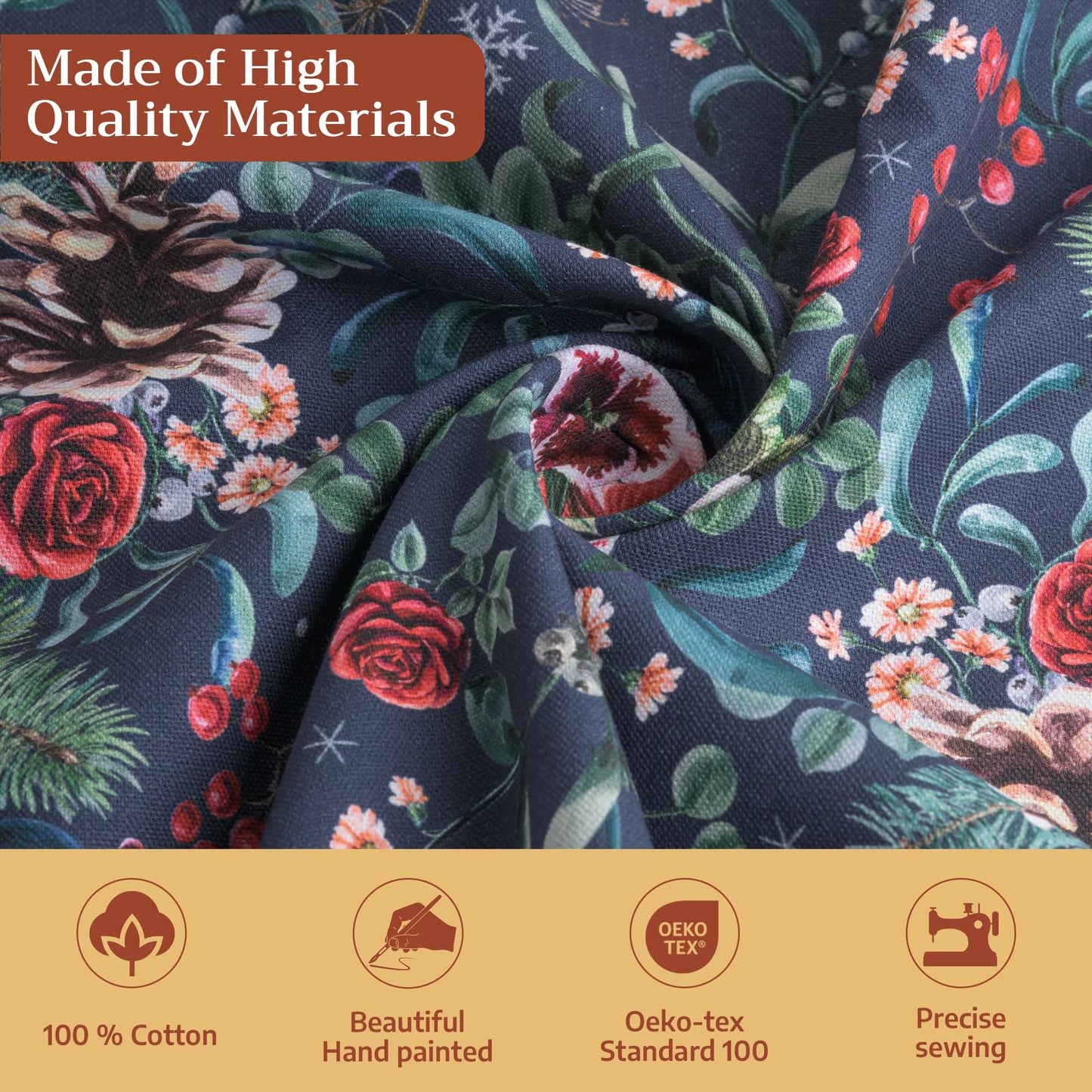 Maison d' Hermine Table Cloth Round Table 100% Cotton 63 Inches Fall Tablecloth Reusable Everyday Use for Thanksgiving Christmas Decorations Dining Farmhouse Party (Christmas Joy)