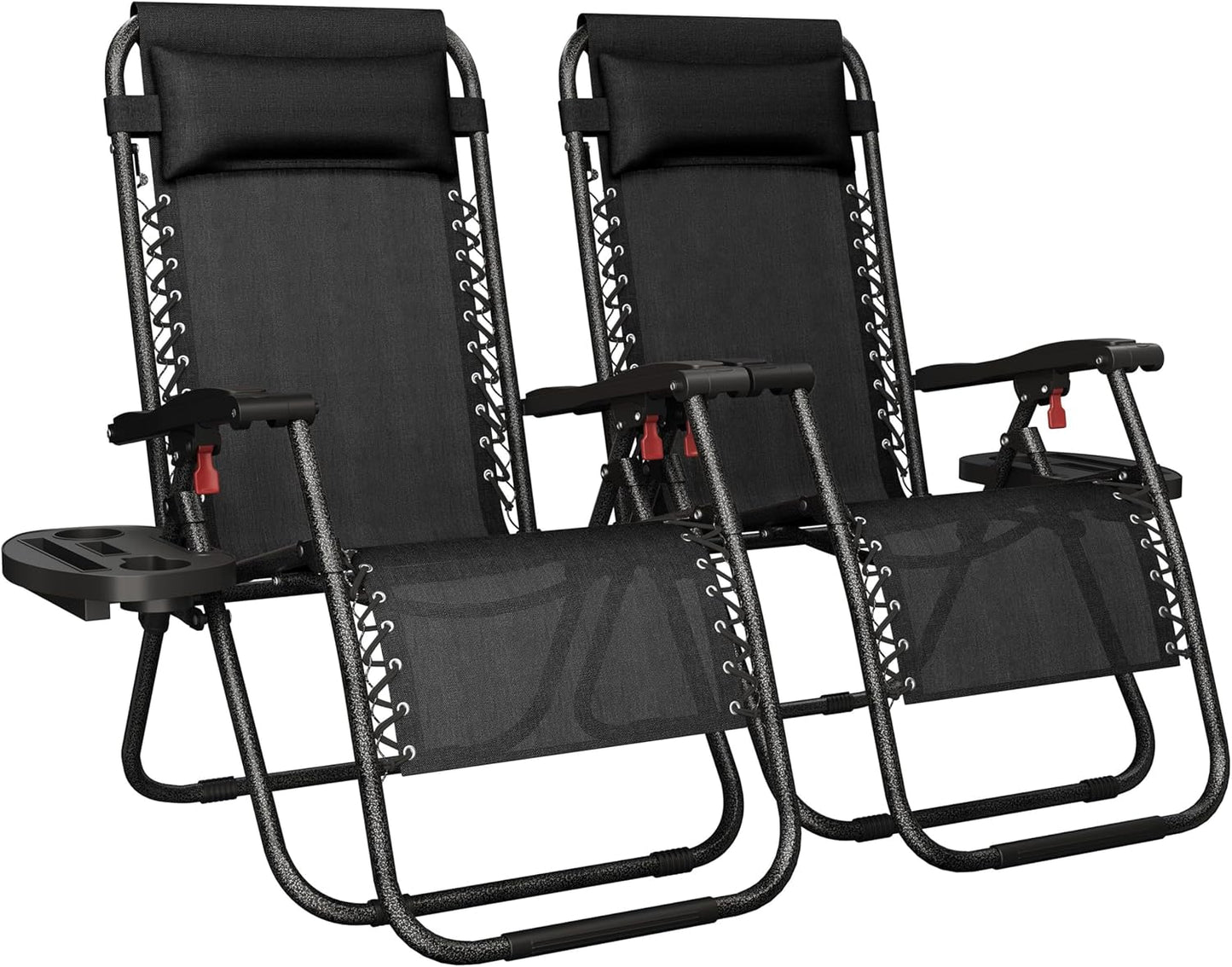 Yaheetech Zero Gravity Recliners - Adjustable Folding Lounge Chairs with Pillows & Cup Holders | Black, Set of 2