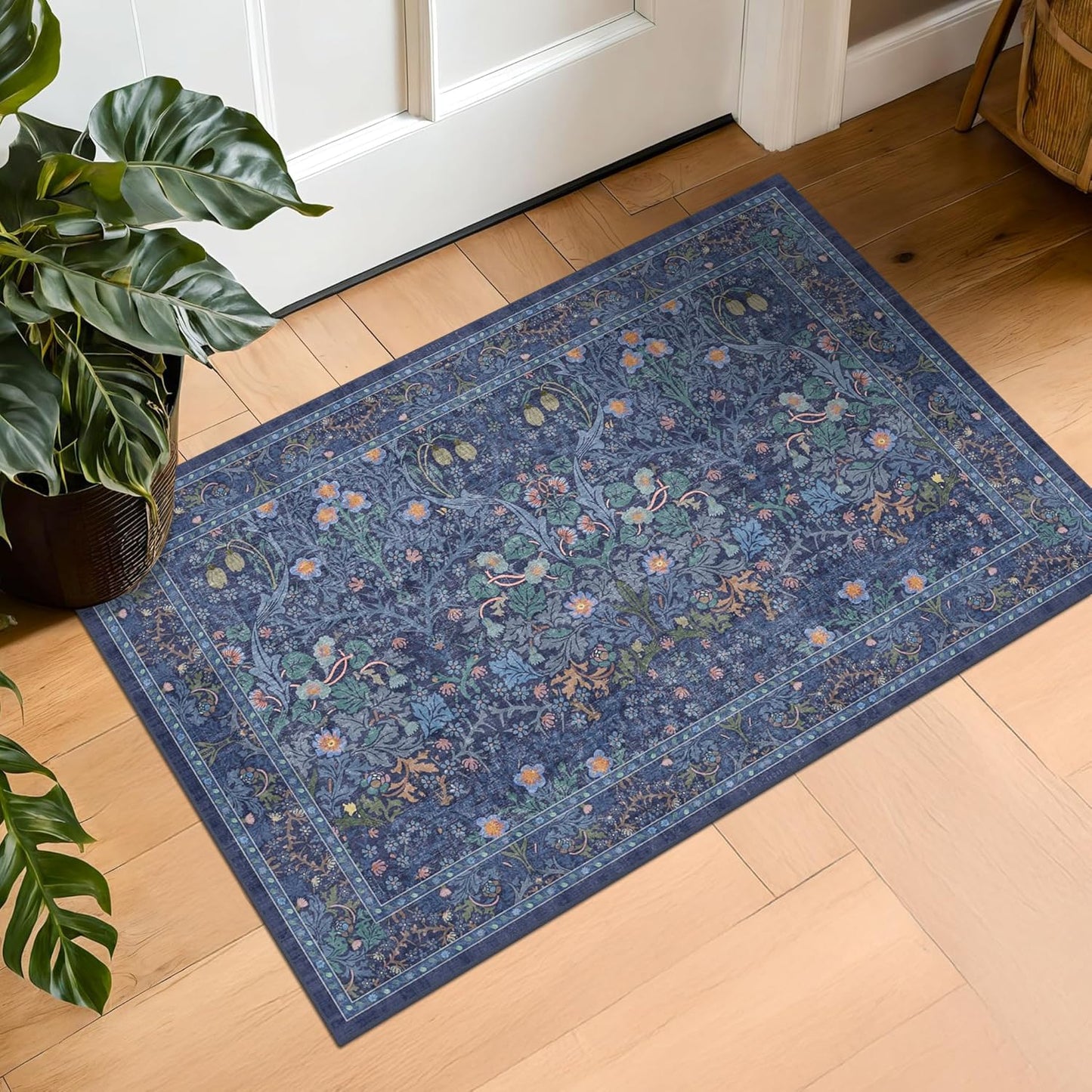 Regine Switzerland Navy Blue Washable Entry Rug - Non-Slip 2x3 Front Door Mat for Indoor Use