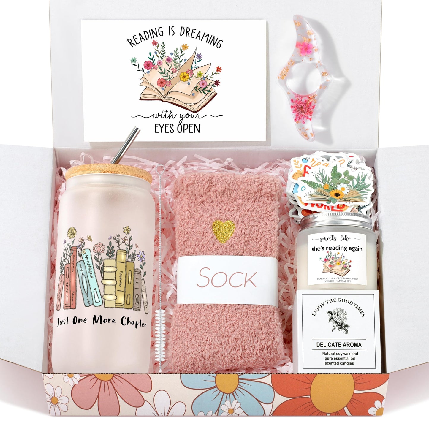 JSENGIFT Book Lovers Gifts, Bookish Book Lover Readers Gifts for Women Basket Set of 6