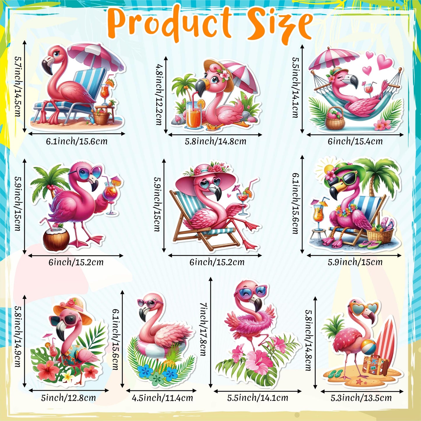 JAPBOR Cruise Door Decorations Magnetic - 10PCS Summer Flamingo Cruise Magnet, Tropical Flamingos Car Ship Refrigerator Magnets Decal, Funny Hawaii Fridge Magnetic Stickers for Home Kitchen Decor