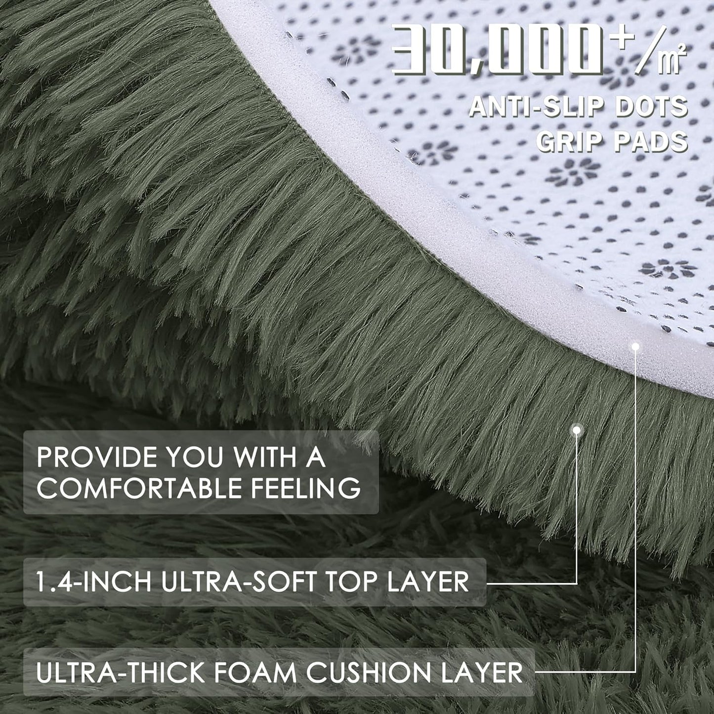 OLANLY Machine Washable Runner Rugs - Soft Fluffy Shaggy Indoor Carpet for Bedroom & Hallway | Olive Green