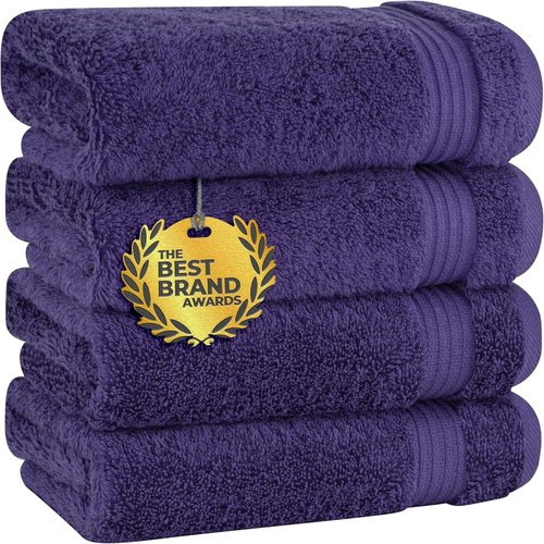 Cotton Paradise Hand Towels - 100% Turkish Cotton, Soft & Absorbent | 4-Piece Set in Purple