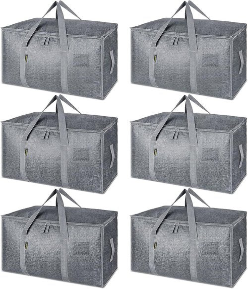 BALEINE 6-Pack Heavy-Duty Moving Bags - Oversized Storage Totes with Reinforced Handles | Winter Grey