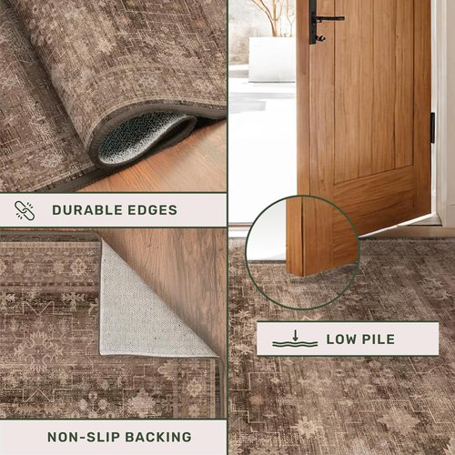 Hazo Haus Taupe Brown 5x8 Area Rug - Vintage Traditional Geometric Design, Washable & Non-Slip for Living Room