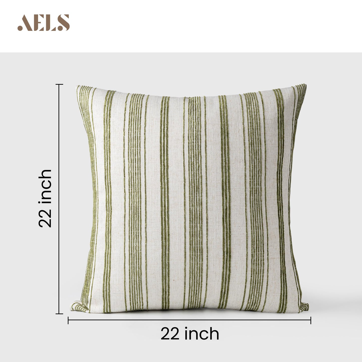 AELS 20x20 Decorative Farmhouse Linen Throw Pillow Covers, Beige with Olive Green Chenille Striped Pillow Case, Set of 2, Boho Textured Cushion Cover for Sofa Couch Living Room (Cover ONLY)