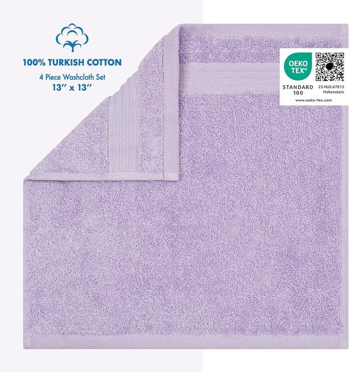 Cotton Paradise 100% Cotton Turkish Washcloth Set - Soft Absorbent 4-Piece Towels in Lilac