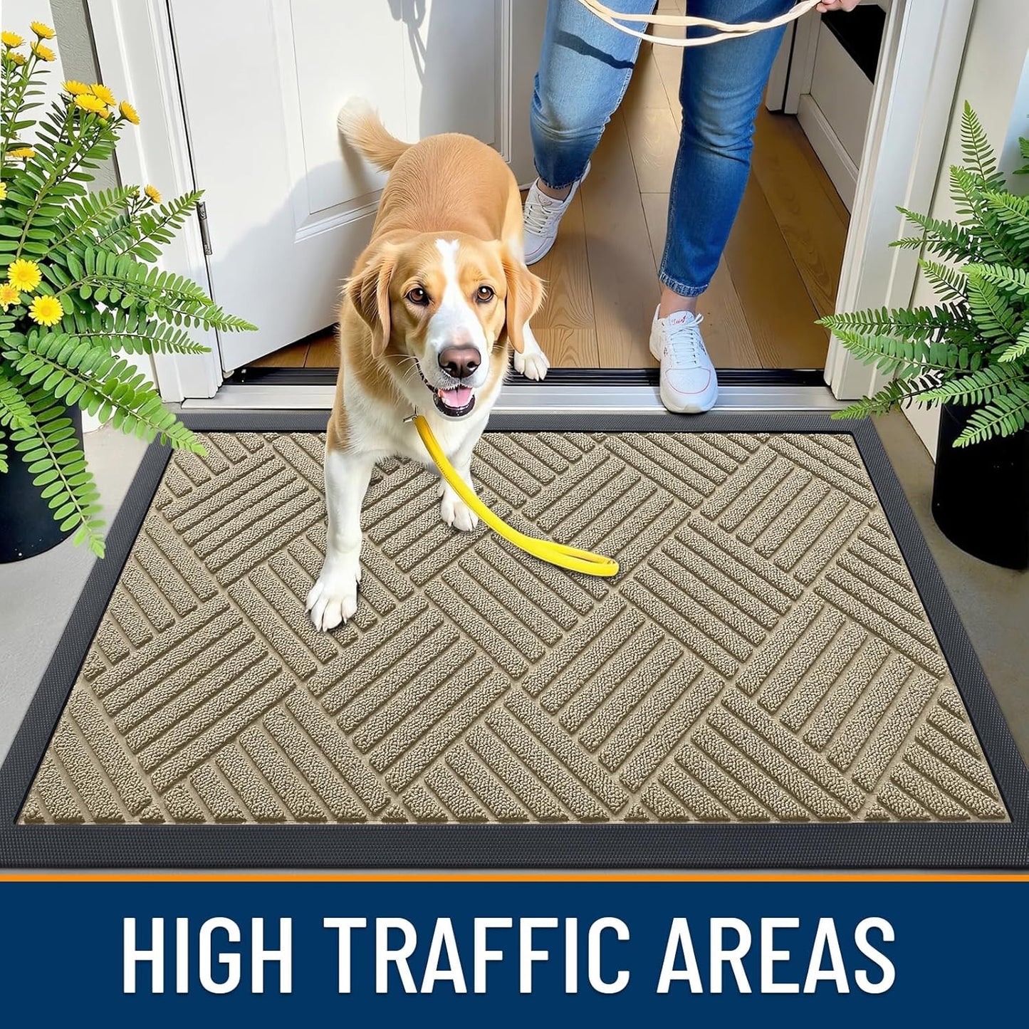 OLANLY Heavy-Duty Front Door Mat - Absorbent Natural Rubber, Stain & Fade Resistant | 47x32, Beige Diamond