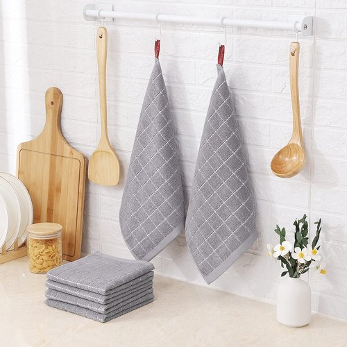 Homaxy 100% Cotton Terry Kitchen Dish Cloths, Ultra Soft and Absorbent Dish Towels for Kitchen, Suitable for Drying and Washing Dishes, 6 Pack, 12 x 12 Inches, Light Grey