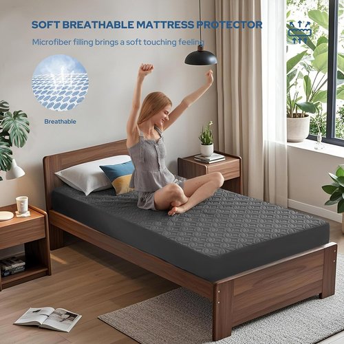 BEDLORE Waterproof Mattress Protector - Soft, Breathable Twin Size Pad for 6"-15" Depth (Gray)
