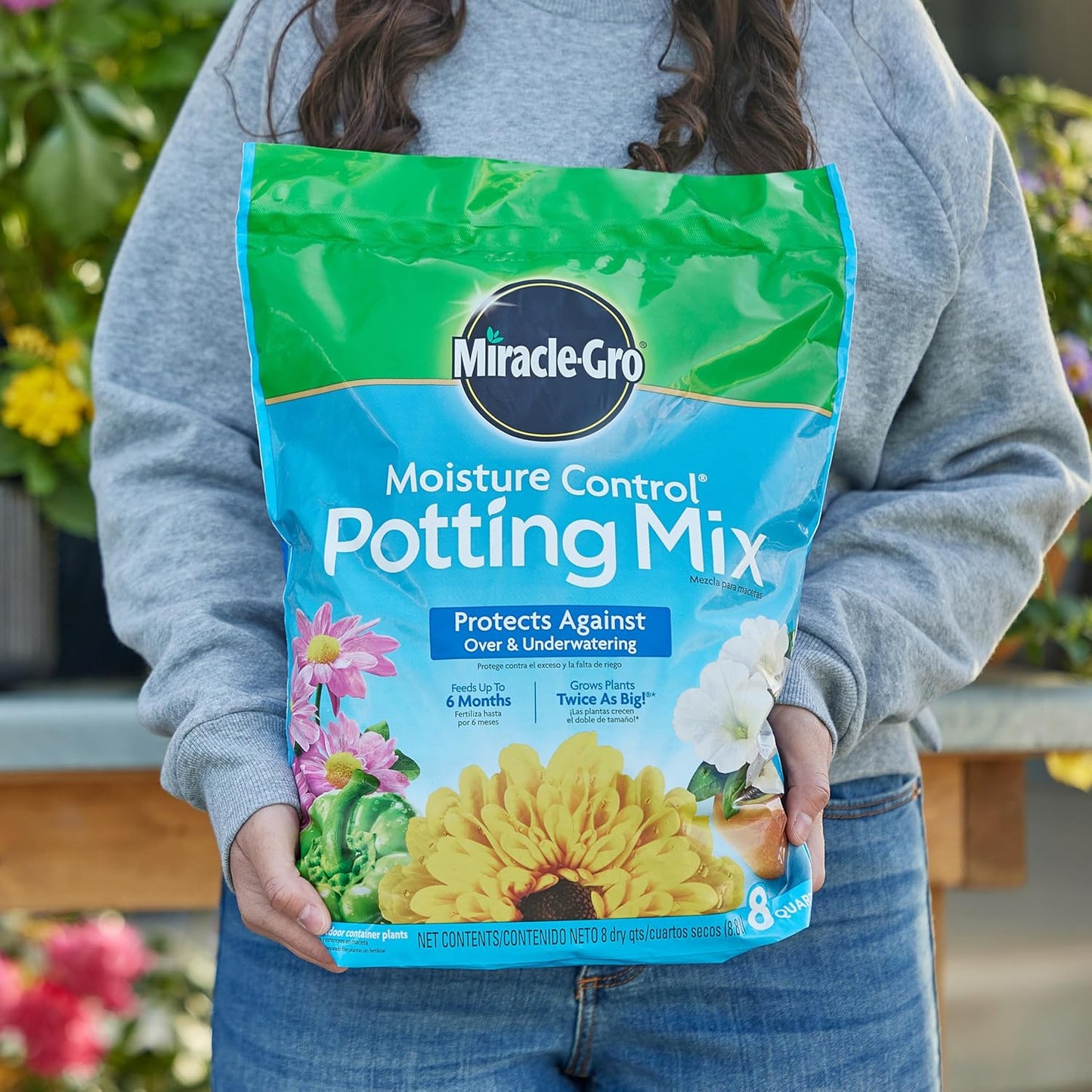 Miracle-Gro Moisture Control Potting Mix - 8 Qt. Plant Soil for Container Plants | Prevents Over- and Under-Watering (2-Pack)