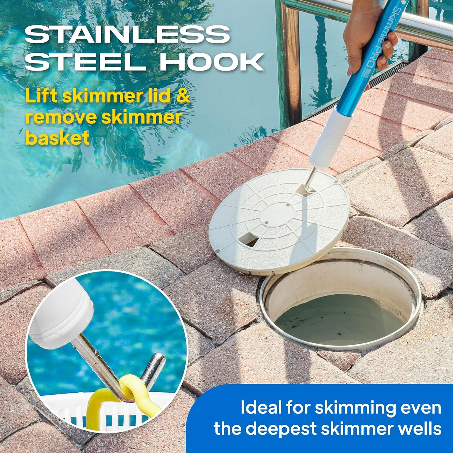 Skimmie Pro 22.5” Pool Skimmer - Lightweight Fine Mesh Net & Stainless Steel Hook | Perfect for In-Ground/Above-Ground Pools, Fountains, Ponds, Hot Tubs