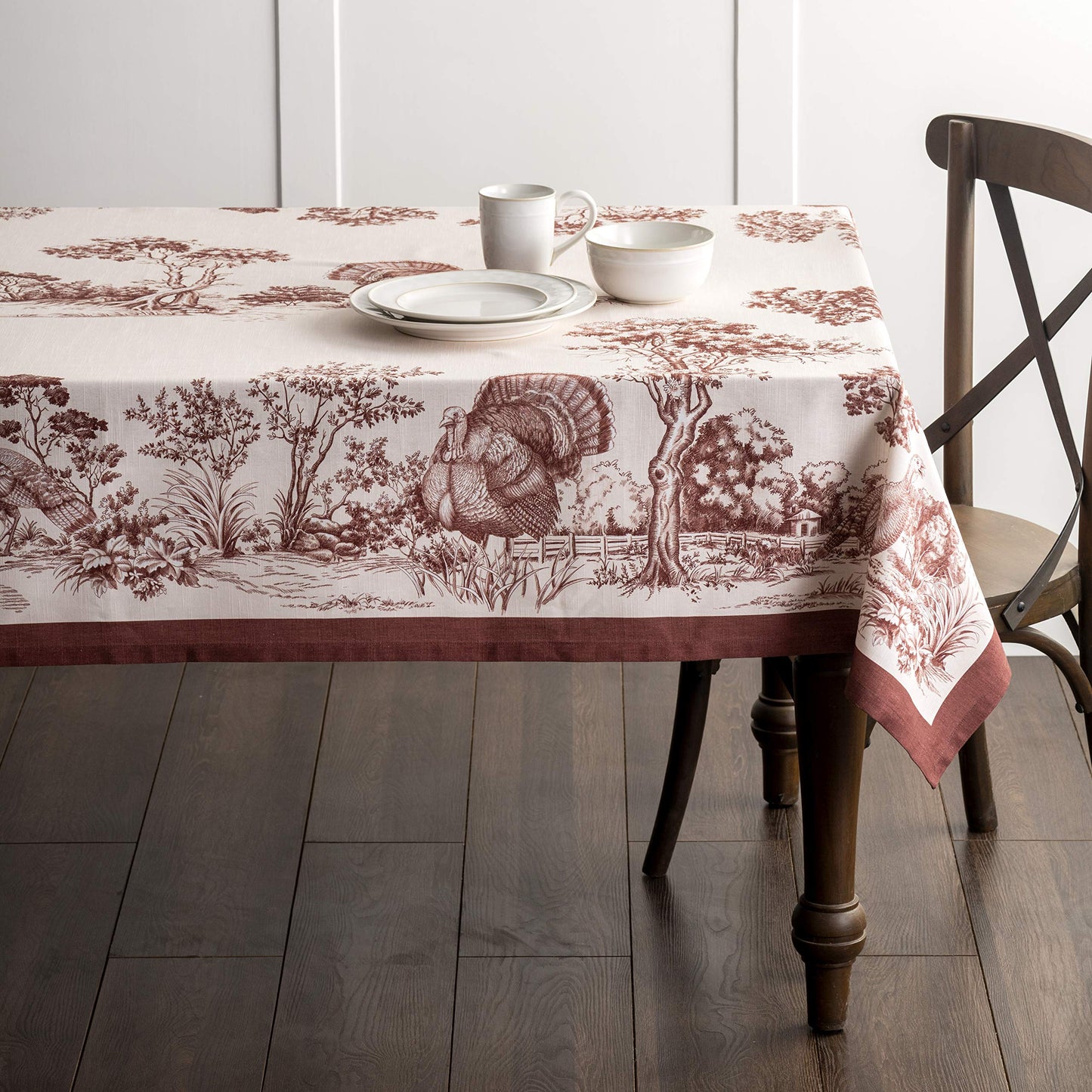 Maison d' Hermine Table Cloth Square Table 100% Cotton 60 x 60 Inches Fall Tablecloth Reusable Everyday Use for Thanksgiving Christmas Decorations Dining Farmhouse Party (Holy Jouy - Brown)