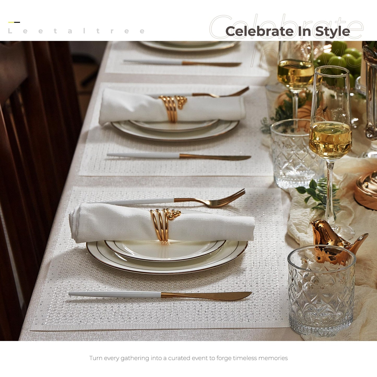 Leetaltree Sparkling Translucent White Sequin Woven Vinyl Placemats, Set of 6 - Waterproof & Washable Dining Table Mats for Wedding, Anniversary, Daily Use, Hand-Cut