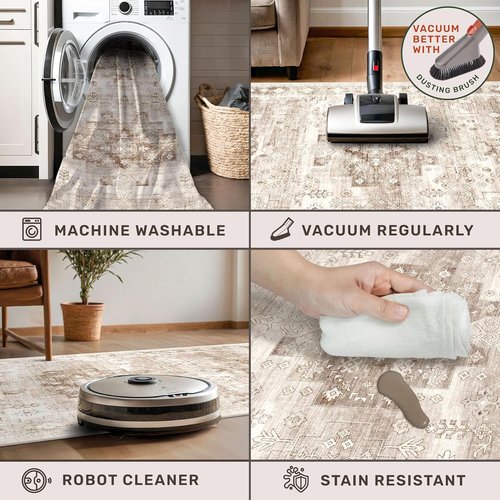 Hazo Haus Non-Slip Hallway Runner Rug - Washable & Waterproof 2x10 Beige/Latte Farmhouse Décor