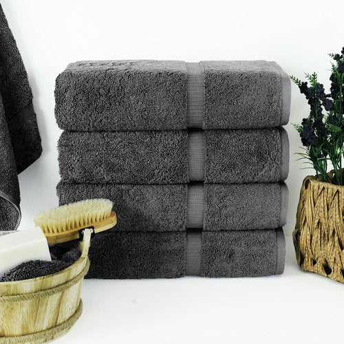 Chakir Turkish Linens - Premium 100% Cotton Bath Towels | Soft & Absorbent 4-Piece Set in Dark Gray