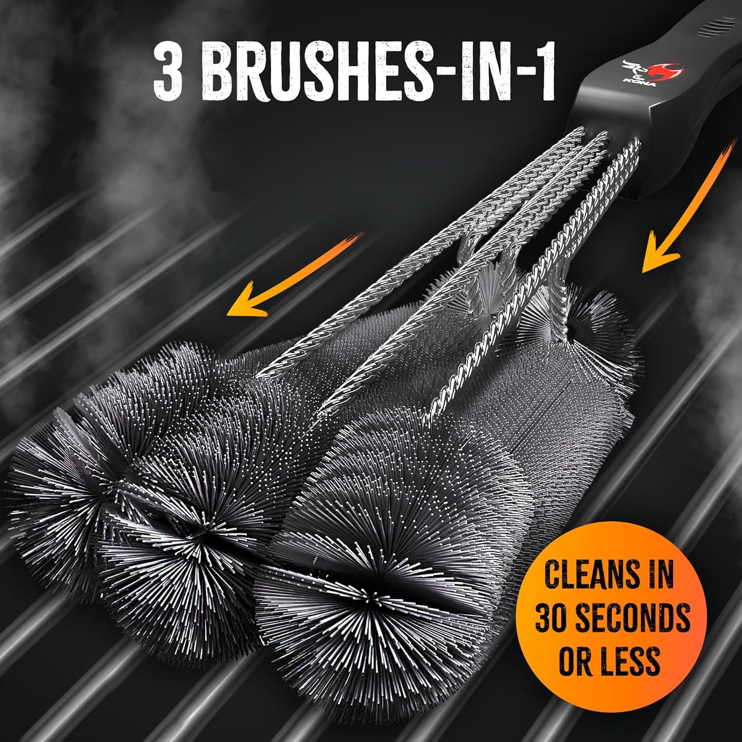 Kona 360 Clean Grill Brush - Powerful BBQ Cleaner with Safe Bristle Design | 18-Inch Long Handle for Easy Cleaning