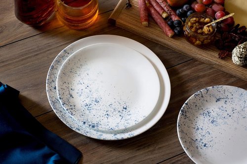 Corelle Vitrelle 18-Piece Dinnerware Set - Lightweight, Chip-Resistant Plates & Bowls in Indigo Speckle