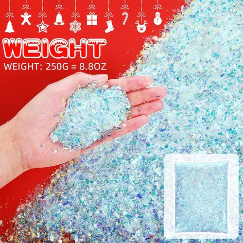 Aoriher Glittering Blue Fake Snow | Sparkling Artificial Snow for Christmas Crafts & Decor (0.55 lb)
