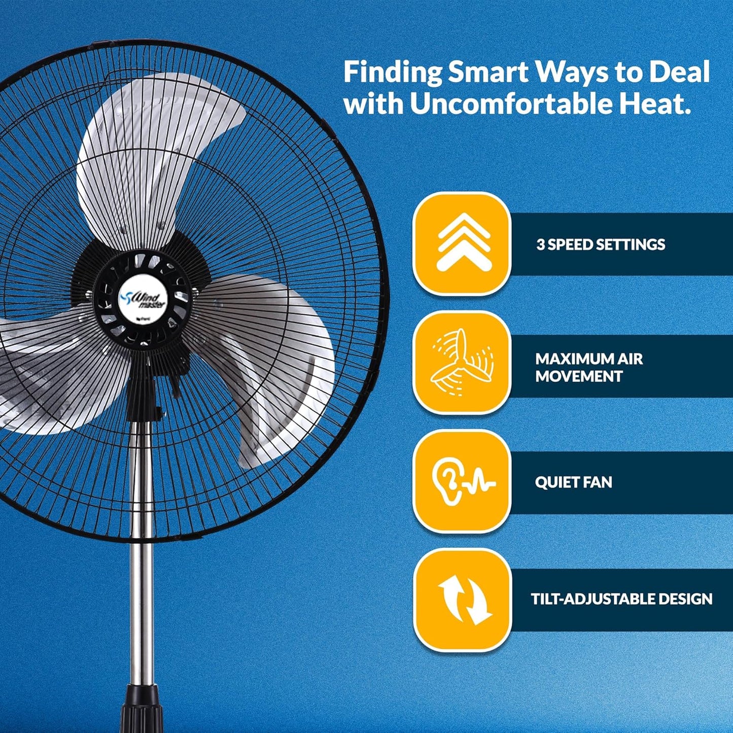 PAMI 18” High-Velocity Oscillating Pedestal Fan - Adjustable Height & 3 Speed Levels | Powerful Cooling for Home & Office, Black