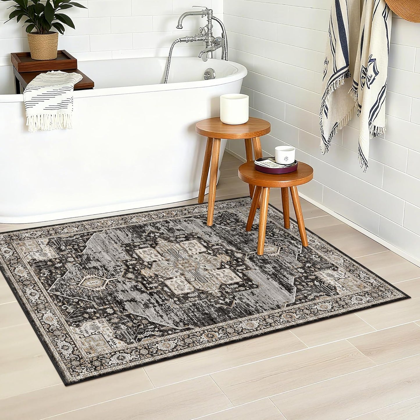 RUUGME Washable 2x3 Entryway Rug - Non-Slip Indoor Door Mat for Bathroom & Kitchen - Black Farmhouse Decor