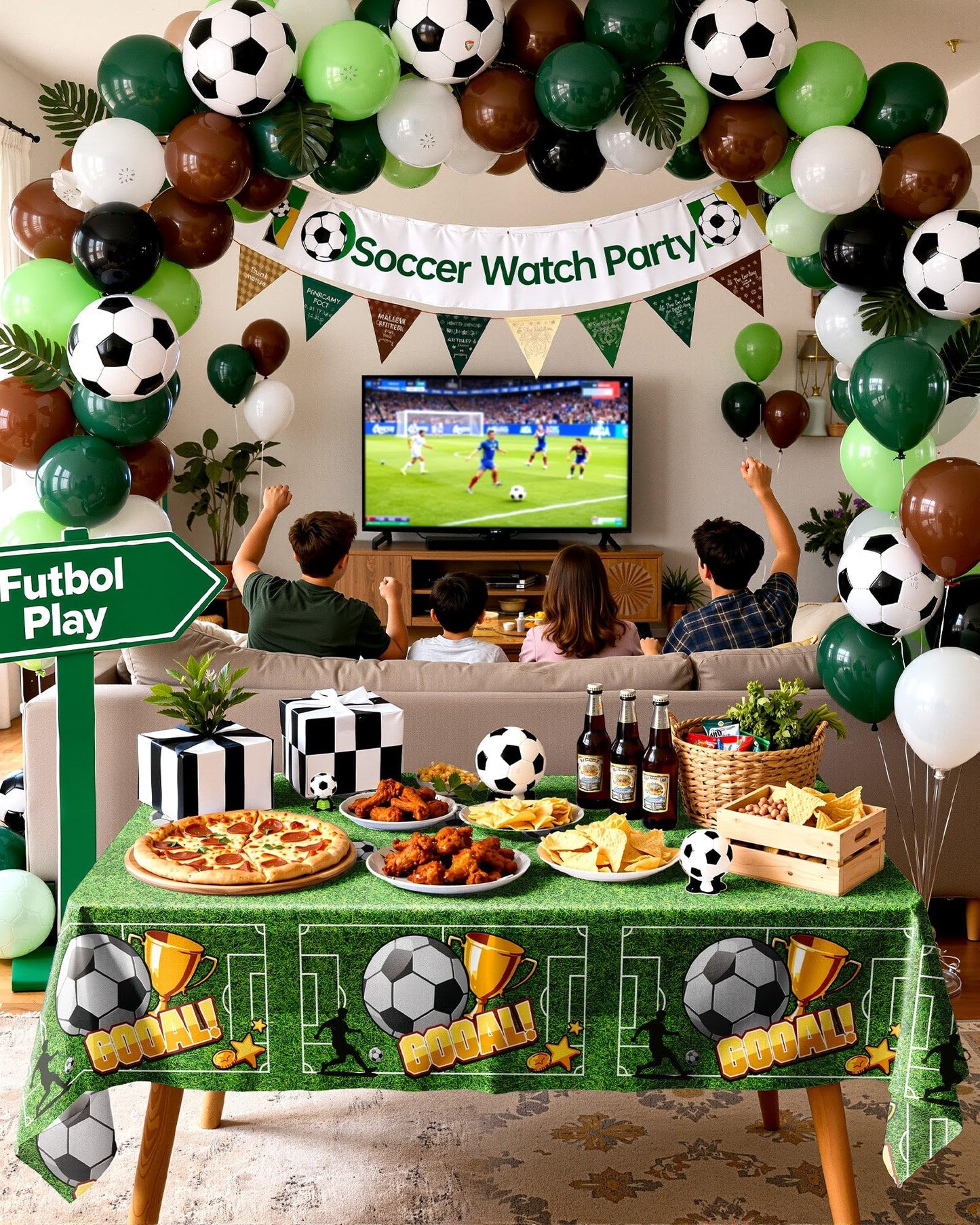 Pureegg Soccer Party Decorations 2026 Plastic Tablecloth Disposable 10 Pack, Rectangle Table Cover 54 x 108 Inch, Plastic Table Cloth for Soccer Birthday Party, Green and White Soccer