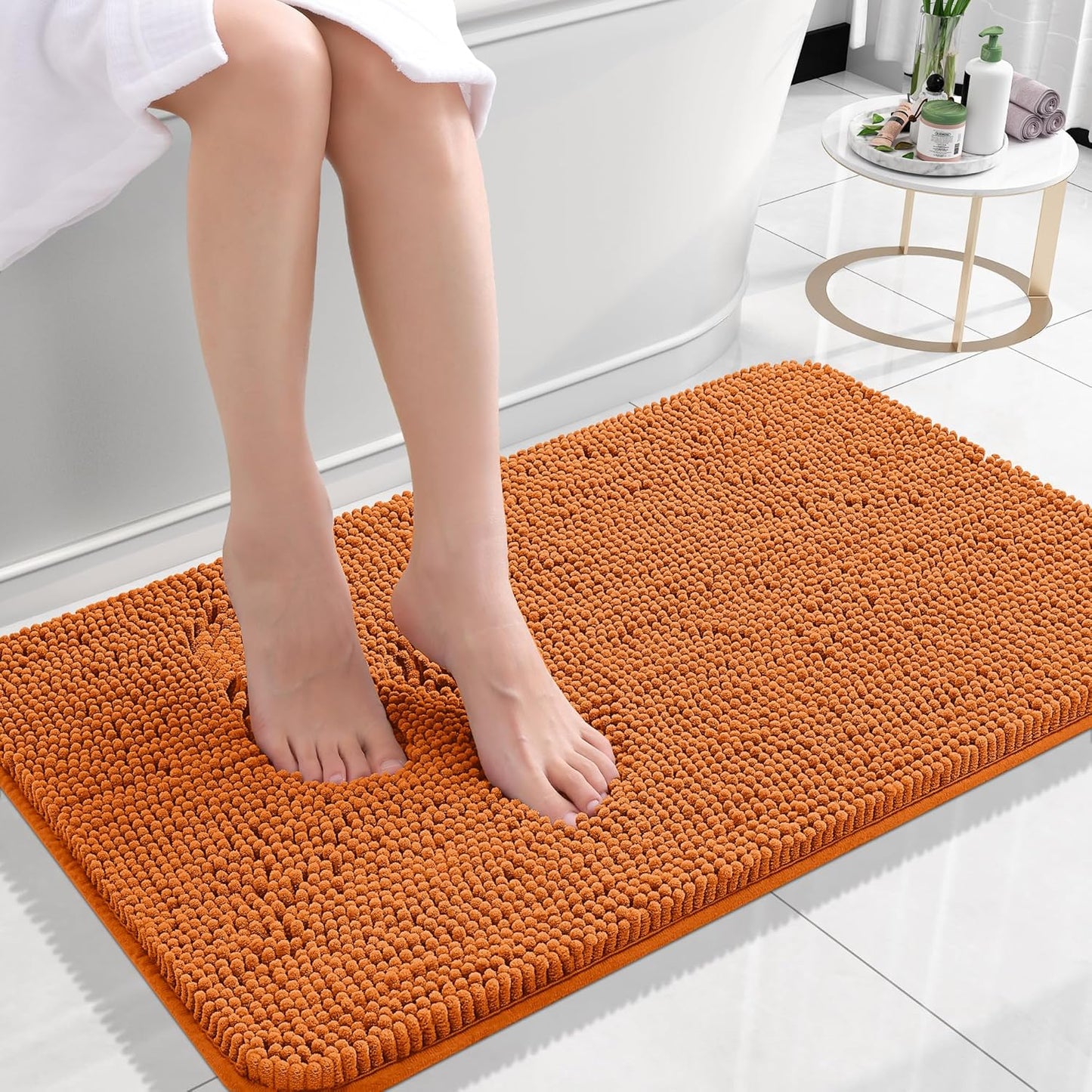 OLANLY Small Bathroom Rugs - Extra Soft Chenille Bath Mats | Quick Dry, Machine Washable, 24x16, Clay