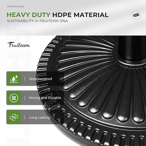 FRUITEAM 15" Round Patio Umbrella Base - Heavy Duty Pre-Filled Stand for Outdoor Use | Black Sun-Flower Pattern