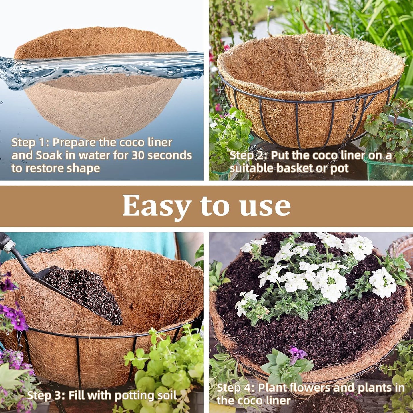 Legigo 20-Inch Coco Fiber Hanging Basket Liners - 100% Natural Round Replacement for Flowers & Vegetables