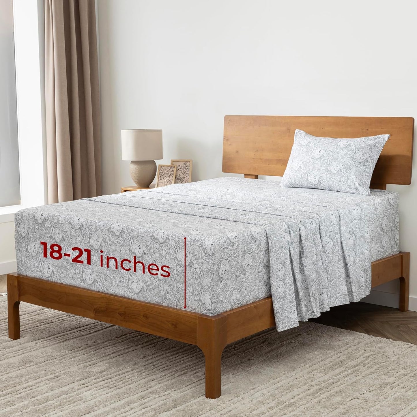 Mellanni Extra Deep Twin Sheets - Hotel Luxury Bedding Set | Ultra Soft, Cooling, Wrinkle-Resistant (Twin, Paisley Gray)