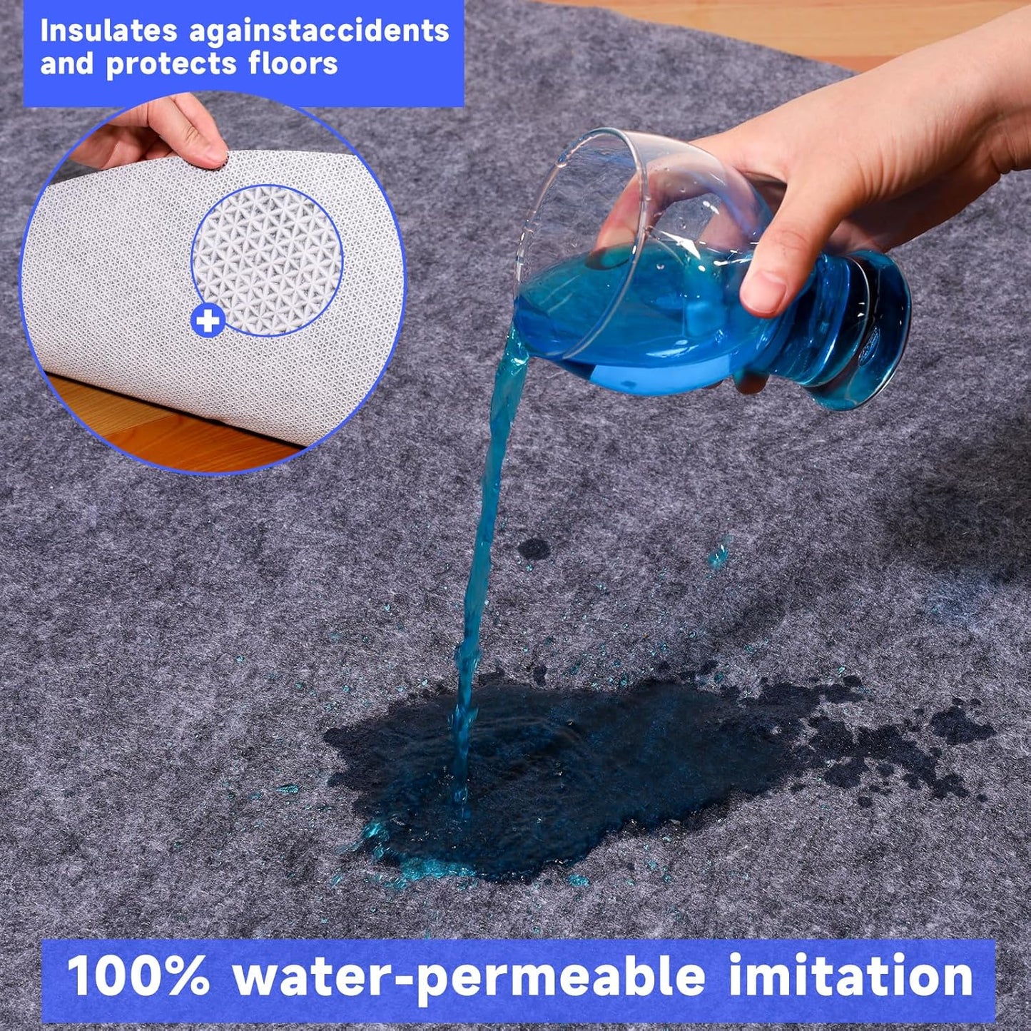 Skiennix Non-Slip Rug Pad - Waterproof 3 Ft Extra Large Area Rug Protector for All Floors