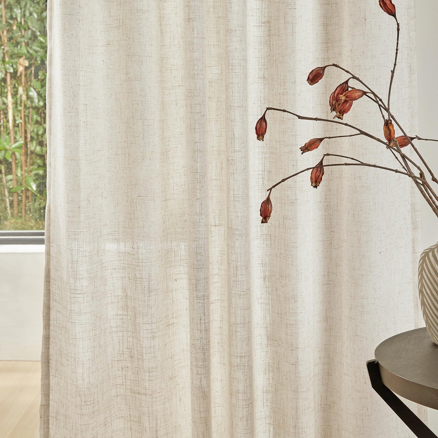 MYSKY HOME Linen Curtains for Sliding Glass Door, Back Tab Semi Sheer Curtain Panels Extra Long Floor Length Drapes Linen Texture Soft Touch Country Curtains, 50x102 Inch, Linen, Set of 2