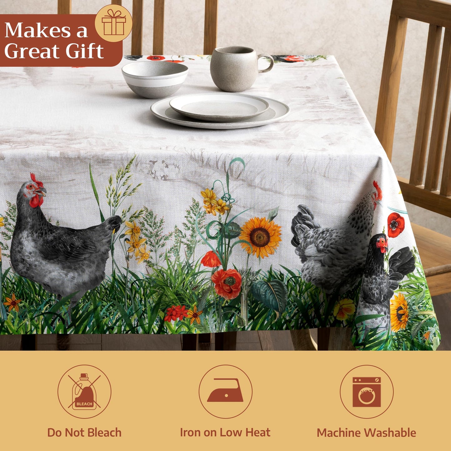 Maison d' Hermine Table Cloth Rectangle Table 100% Cotton 60 x 120 Inches Tablecloth Reusable Decorative for Dining Kitchen Room Farmhouse Home Gifts for Mothers Day Spring Summer - Basse Cour