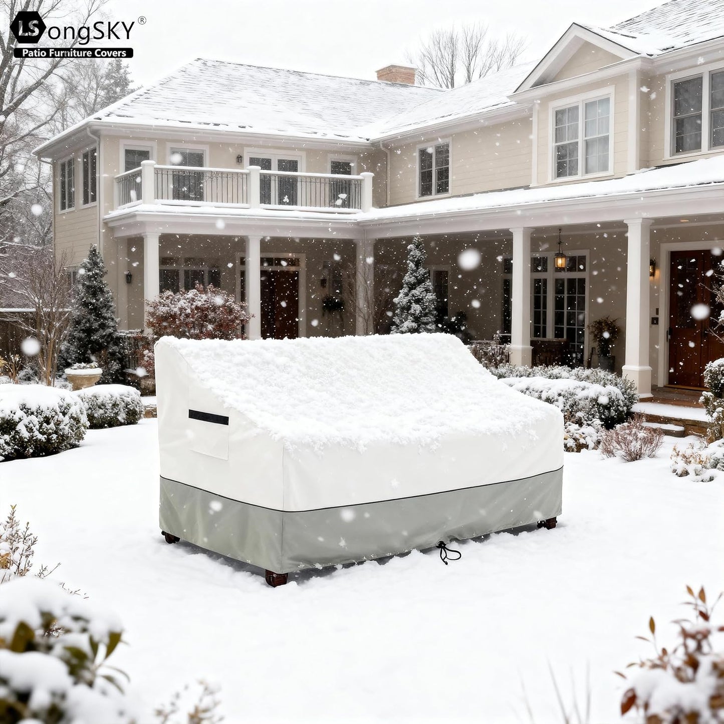 Skiennix Outdoor Loveseat Cover - 100% Waterproof Heavy-Duty Protection | Fits 58"W x 32.5"D x 31"H - Beige & Gray-Green