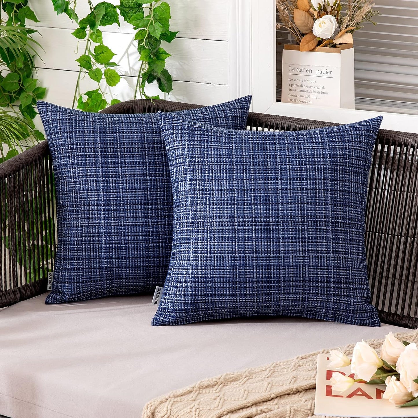 MIULEE Outdoor Waterproof Throw Pillow Covers - Decorative Navy Blue Cushion Covers | 18x18 Inch, Pack of 2