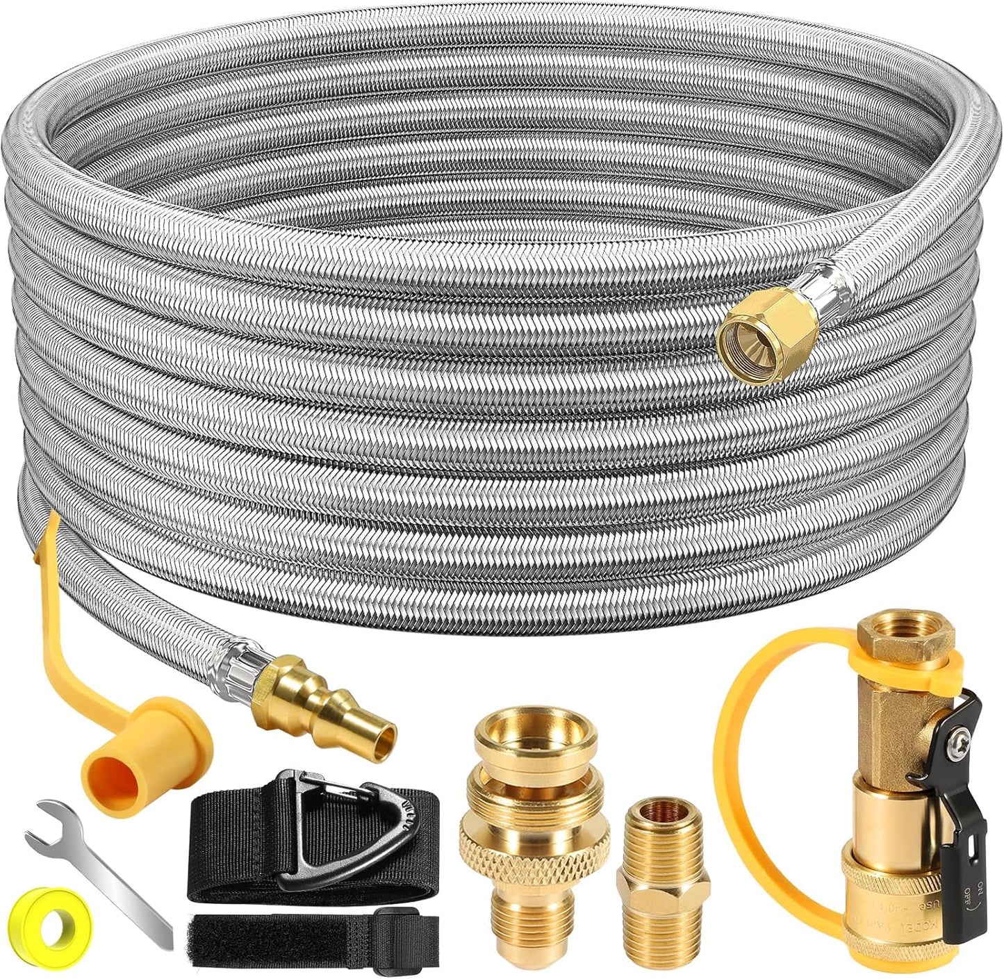 NQN 24FT Quick Connect Propane Hose - Safety Shutoff Valve for RV & Gas Grill | 1/4" Quick Disconnect
