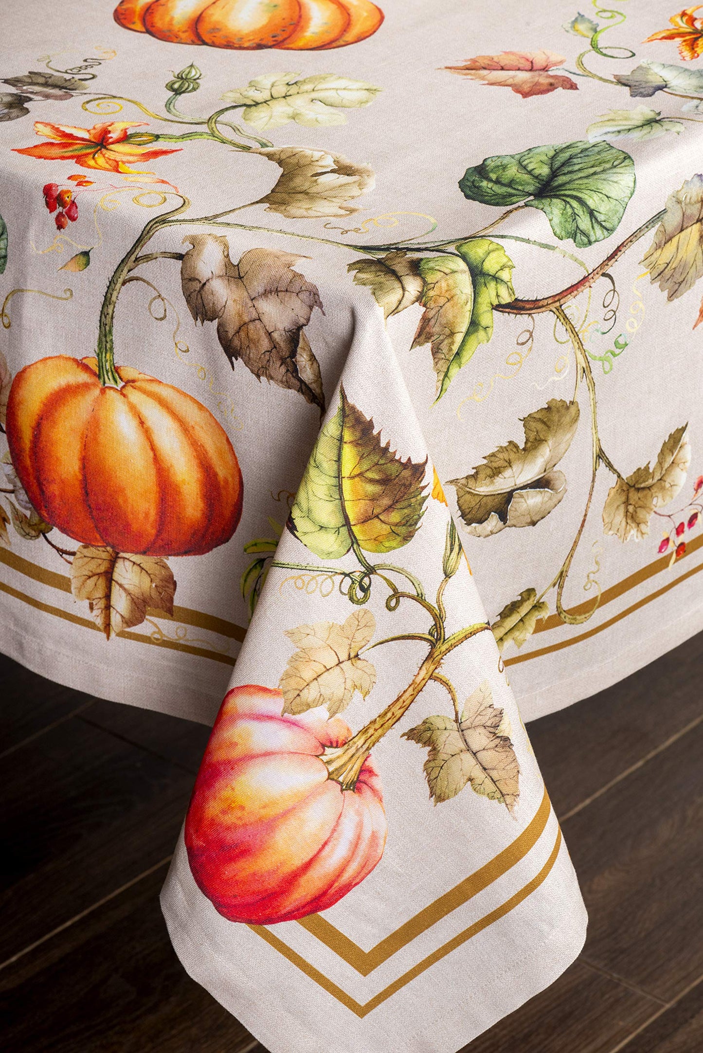 Maison d' Hermine Table Cloth Rectangle Table 100% Cotton 70 x 90 Inches Fall Tablecloth Reusable Everyday Use for Thanksgiving Christmas Decorations Dining Farmhouse Party (Potiron)