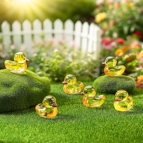 H&D Hyaline & Dora Mini Yellow Glass Duck Figurines - 6 Pcs Crystal Animal Sculptures | Home Decor (1.3 x 1 Inch)