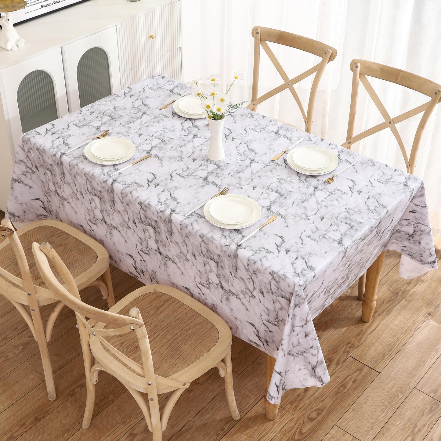 Walrus Heavy Duty Vinyl Tablecloth with Flannel Backing Waterproof Oil-Proof Plastic Table Cloth Stain-Resistant Wipeable Rectangle or Square Table Cover for Indoor and Outdoor (Marble, 60X102 Inch)