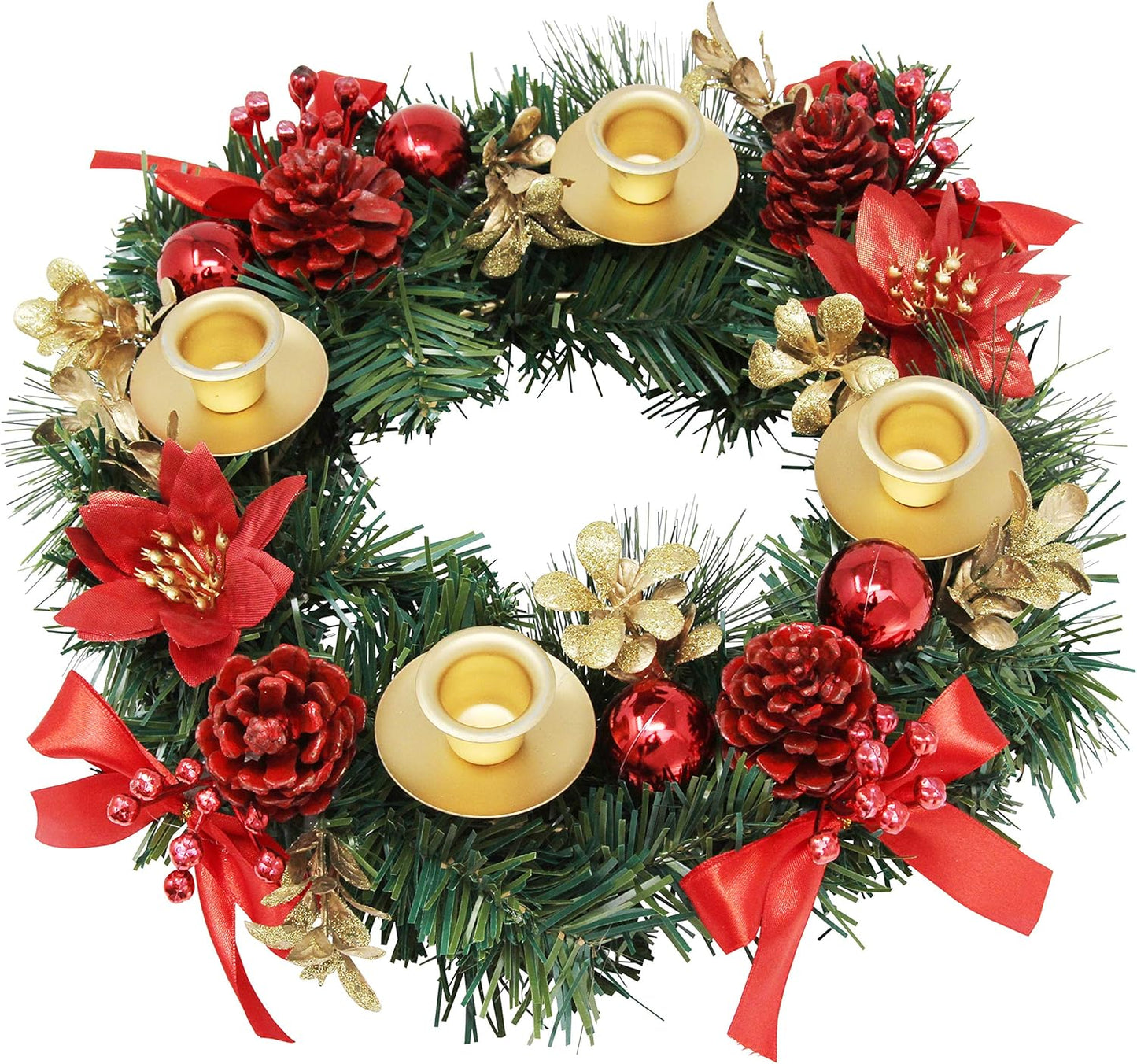 Red Berry Christmas Advent Wreath - Festive Centerpiece Decor with Advent Candles | Holiday Decoration